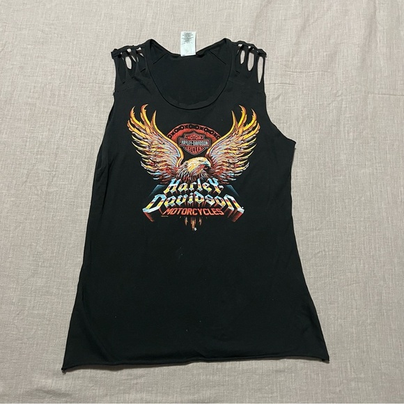 Harley-Davidson Custom Black Muscle Tee Biker Cut Outs Graphic Size Medium - Picture 2 of 8